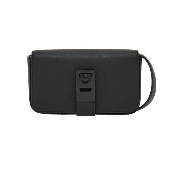 SALVATORE FERRAGAMO Mens Crossbody Wearable Wallet Black Leather Gancini $1150 - Picture 2 of 13